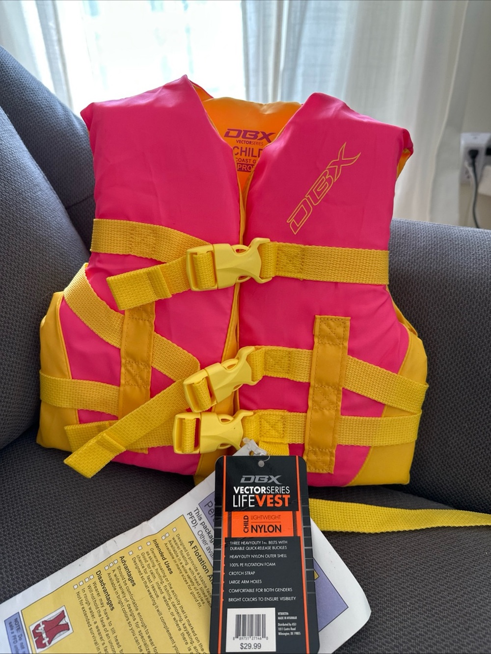 DBX Kids' Pink and Yellow Nylon Life Vest - Vector Series